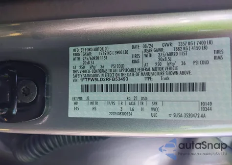 2024 Ford F-150 Lariat из США, поврежденный, VIN 1FTFW5LD2RFB53493